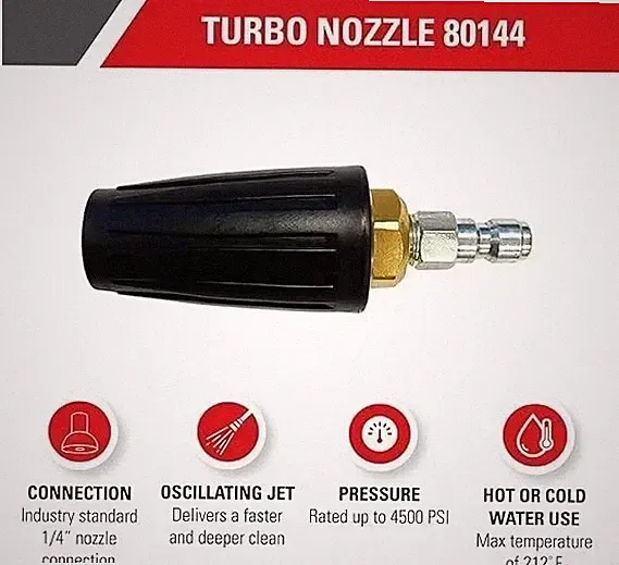 80144 Turbo Pressure Washer Nozzle 4500 PSI 1/4" Quick Connect Hot Cold Water Us