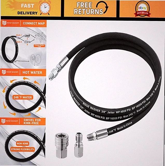"8FT Pressure Washer Whip Hose with Swivel Connector, 4000 PSI Jumper Hose, Adap