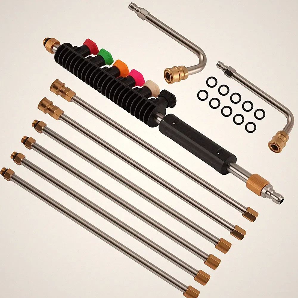 8FT Stainless Steel Pressure Washer Wand 4000PSI 6 Tips Curved Rod Extension Kit