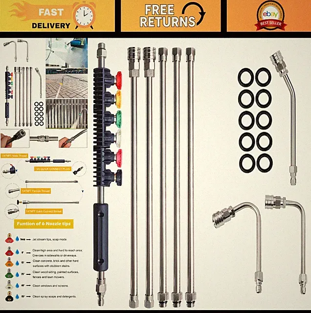 9 Pack Pressure Washer Extension Wand - Stainless Steel Lance, 6 Nozzle Tips, Gu
