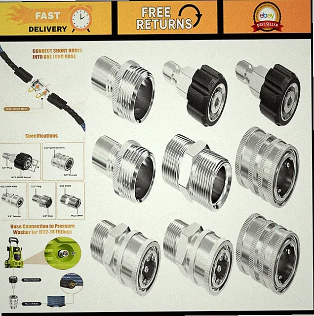 9 PCS Pressure Washer Adapter Set, Quick Disconnect Kit, M22 to 3/8" & 3/4" Conn