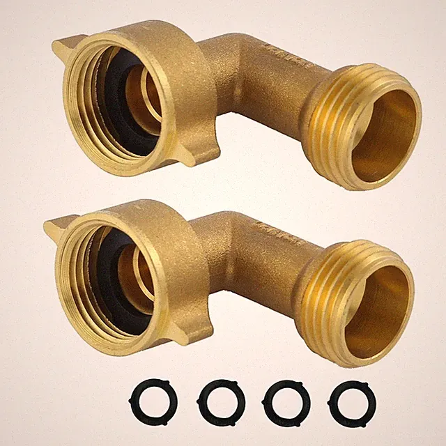 90 Degree Brass Garden Hose Elbow Connector 2 Pcs + 4 Pressure Washers