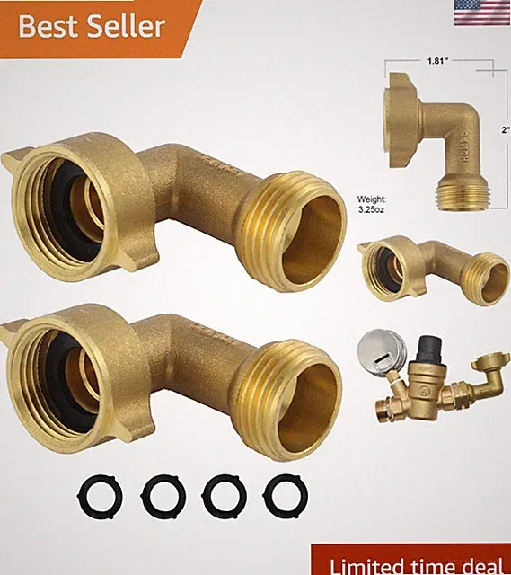 90 Degree Brass Garden Hose Elbow Connector – 2 Pcs with Extra Washers