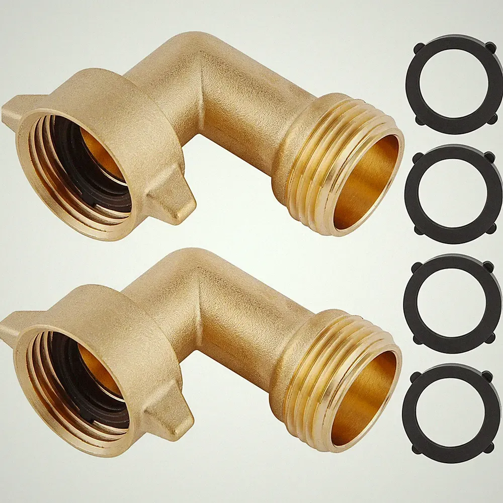 90-Degree Brass Hose Elbow for RVs and Outdoor Faucets - 2-Pack