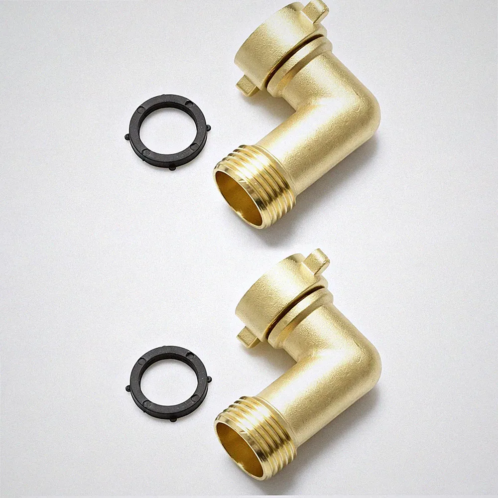 90° Garden Hose Elbow Connector 2pcs Brass 3/4" Washers for RV Camper Outdoor