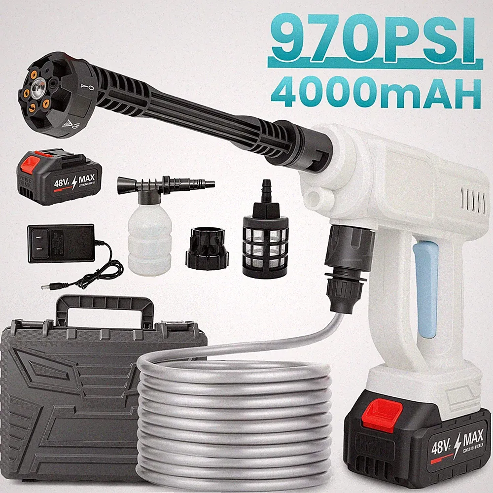 970PSI Cordless Pressure Washer Handheld Car Wash Gun 6-in-1 Nozzle 16.4FT Hose