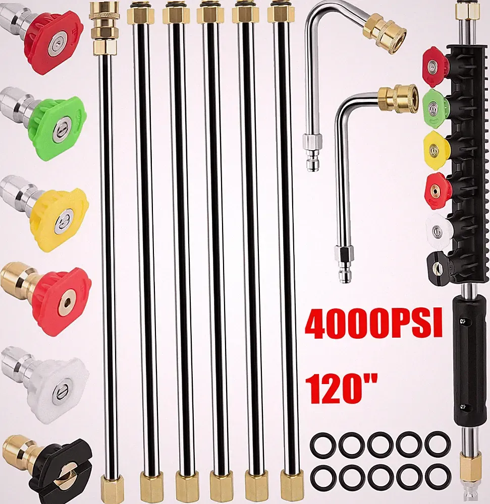 9PCS/Set 4000 PSI High Pressure Washer Extension Wand 120" Power Washer Lance