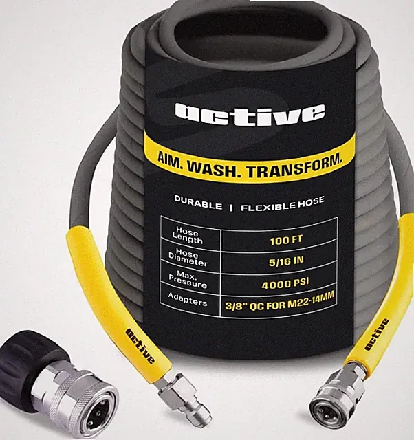Active 100’ Pressure Washer Hose Compatible with Gas and Electric Pressure Washe