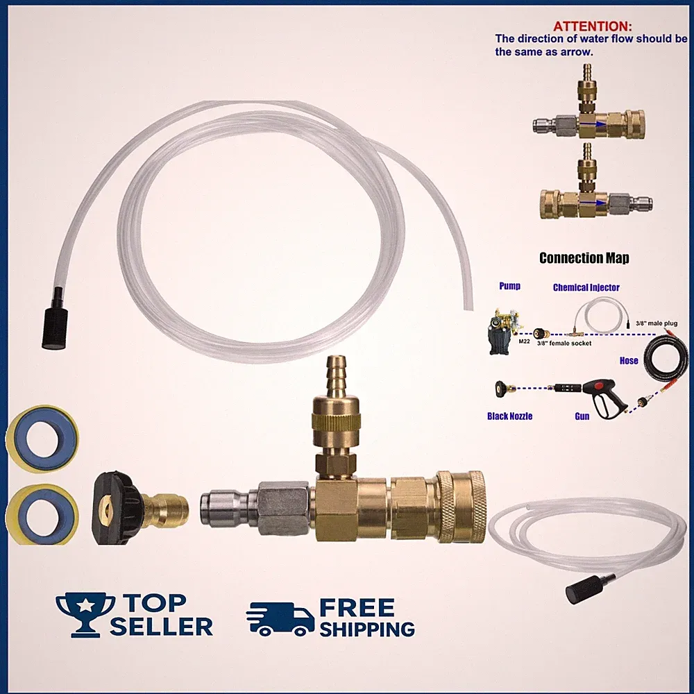 Adjustable Chemical Injector Kit for Pressure Washer, Soap Injector, 3/8 Inch...