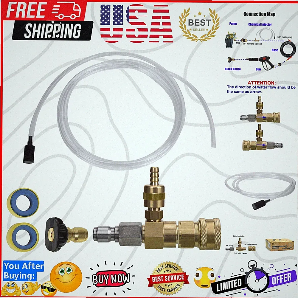 Adjustable Chemical Injector Kit for Pressure Washer, Soap Injector, 3/8 Inch...