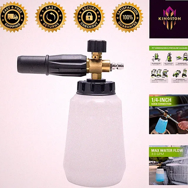 Adjustable Foam Cannon - 3.0 GPM, 1L Bottle for Efficient Vehicle Cleaning