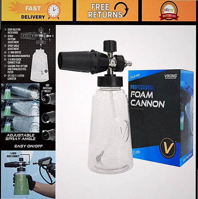 Adjustable Foam Cannon for Car Wash, 1.1L Soap Canister, Quick Connect Nozzle