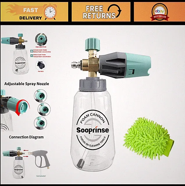 Adjustable Foam Cannon for Car Wash, 4000 PSI Snow Foam Lance, 1L Quick Connect