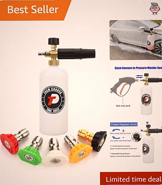 Adjustable Foam Cannon with 5 Nozzle Tips - Perfect for Car Washing & Detailing