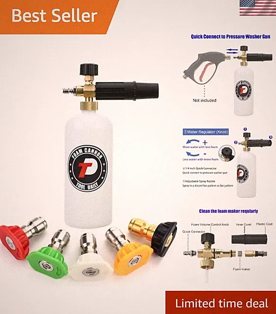 Adjustable Foam Lance with 1 Liter Capacity and 5 Nozzle Tips for Car Detailing