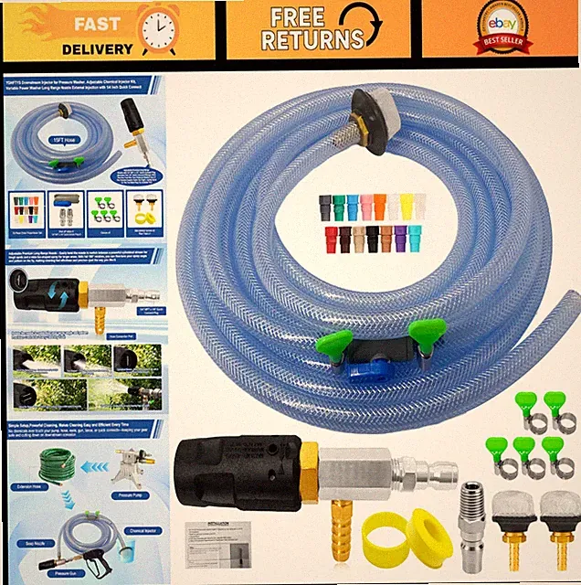 Adjustable Long Range Pressure Washer Nozzle Kit, 2-2.5 GPM, 15FT Hose, Chemical