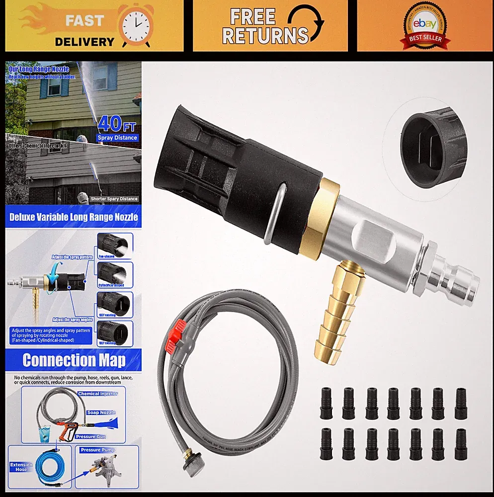 Adjustable Long Range Pressure Washer Nozzle Kit, 3-3.5 GPM, 2000-3000 PSI, Quic