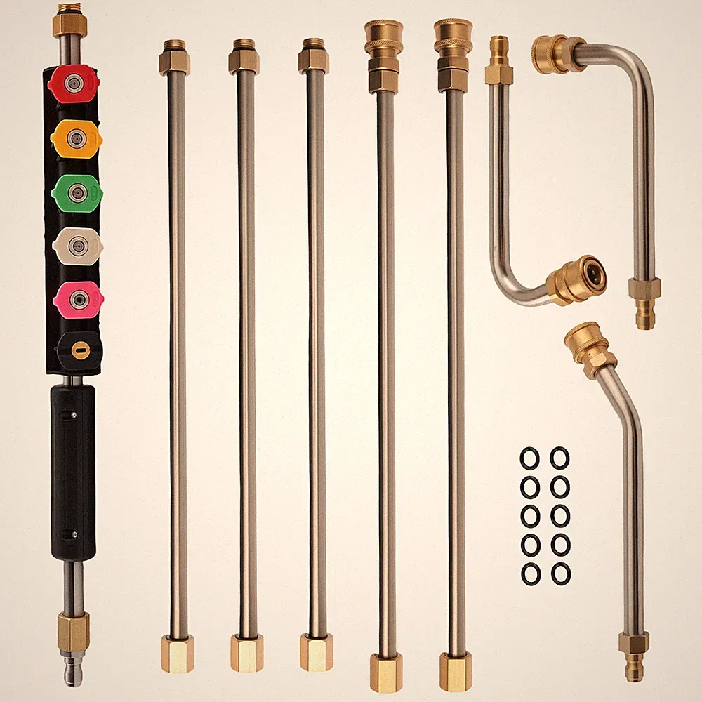 Adjustable Pressure Washer Extension Wand 97in 4000PSI 6 Tips 3 Curved Wands