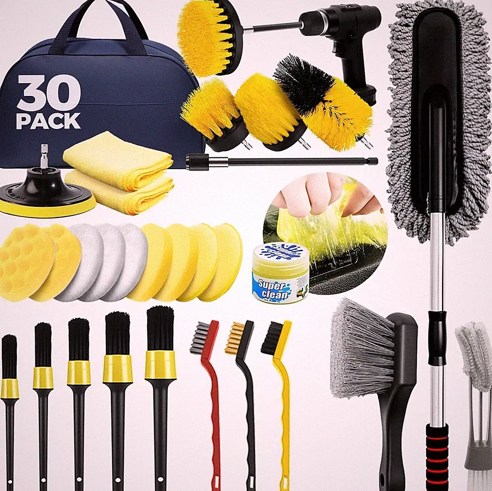 ALFLOD 30Pcs Car Detailing Kit, Brush Set, Wash Yellow