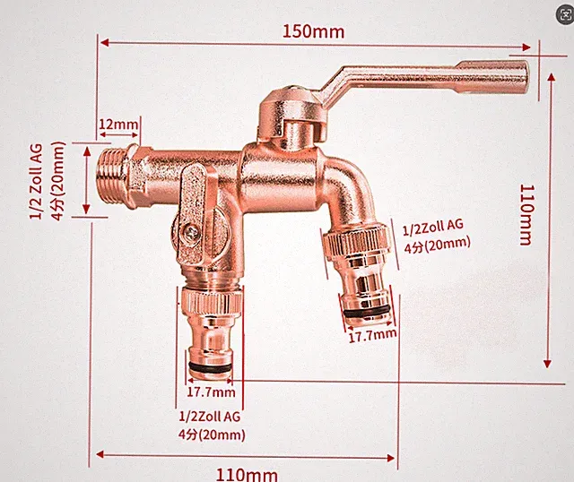 All-Copper Outdoor Anti-Freezing Faucet with One Inlet and Two Outlets Dual Wate