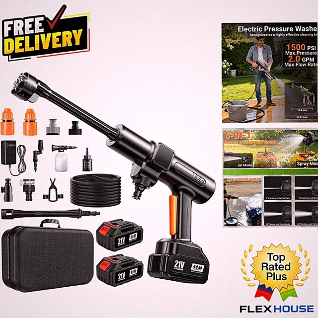All-in-One 1500 PSI Cordless Power Washer with 2 Batteries & 6 Nozzle Settings