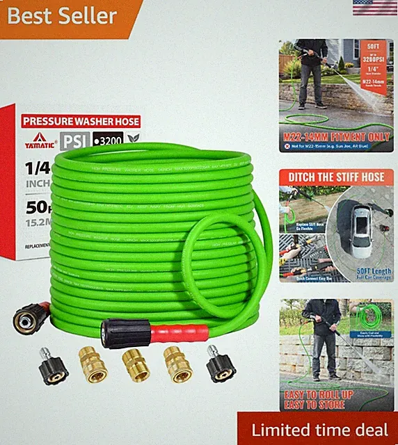 All-In-One 50FT Pressure Washer Hose with Reinforced Joint & Quick Connect Kit