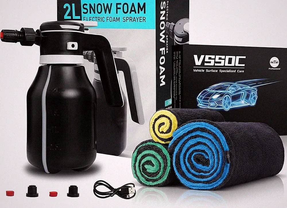 All-In-One Car Wash Detailing Bundle - 2L Cordless Pressurized Electric Foam Spr