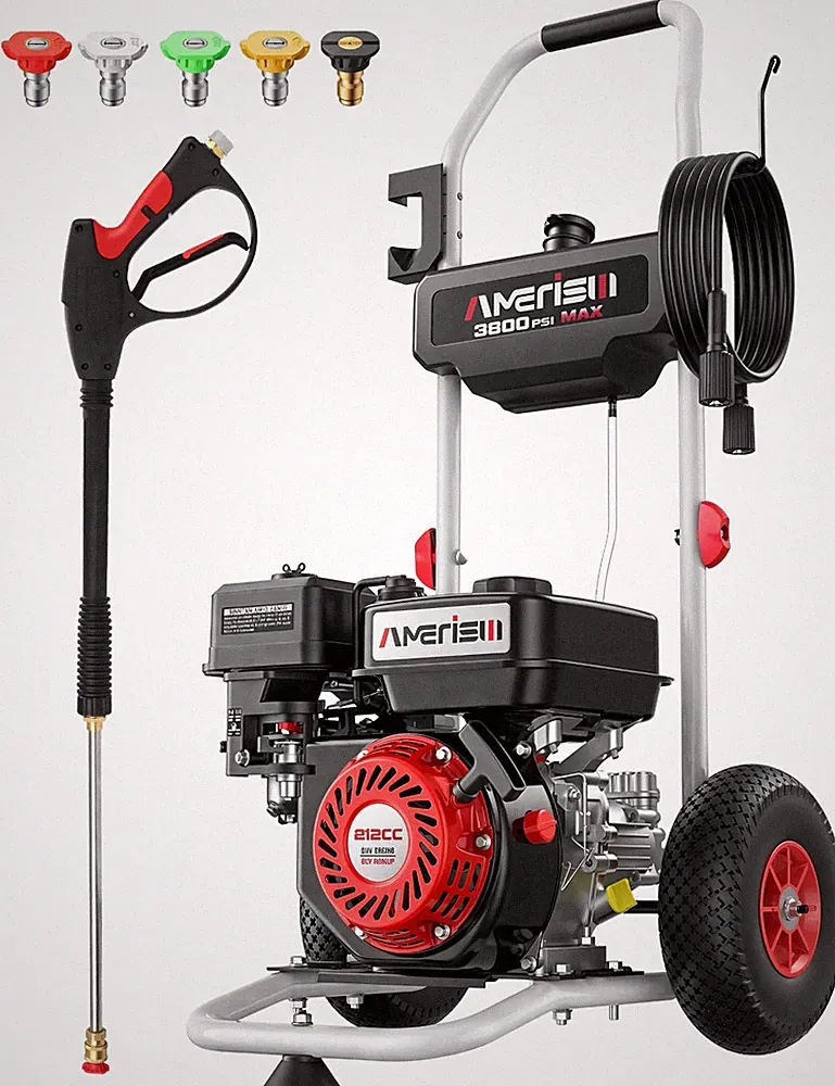 Amerisun 3800 PSI Gas High Pressure Washer, 2.5 GPM, 212cc Engine, 27ft Hose