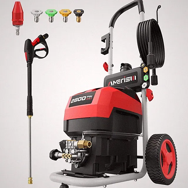 AMERISUN Electric Pressure Washer, Max 2800 PSI, 2.0 GPM, 5 Spray Black/RED