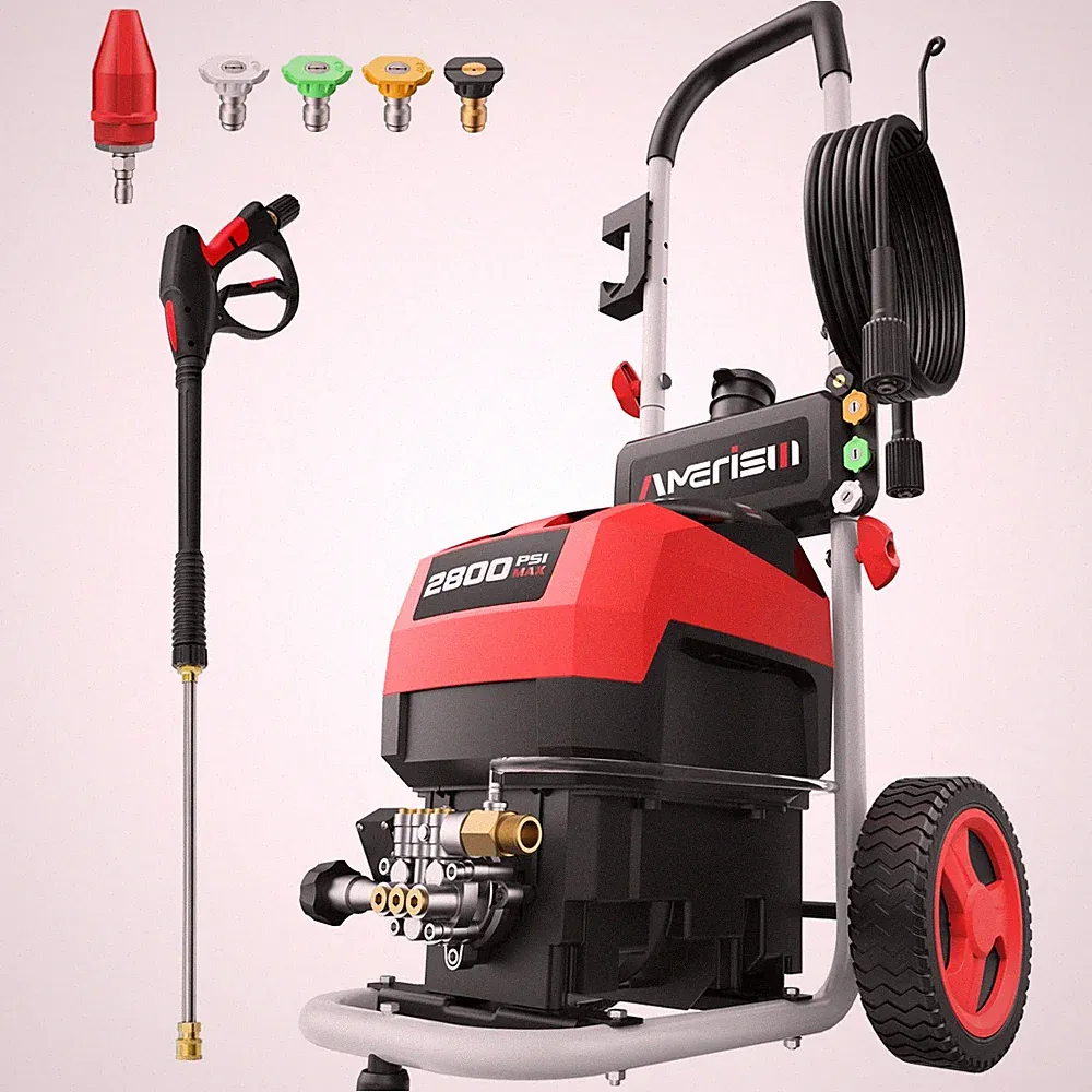 AMERISUN Electric Pressure Washer, Max 2800 PSI, 2.0 GPM, 5 Spray Black/RED
