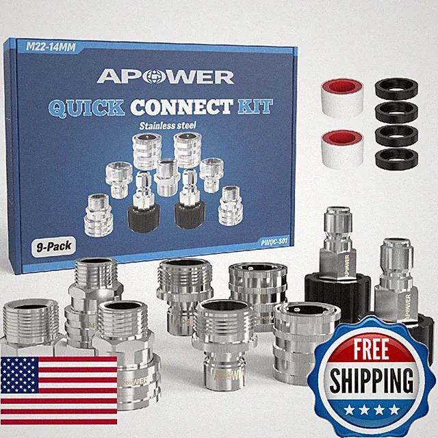 APOWER Pressure Washer Quick Connect Kit M22-14mm to 3/8" Male Female Quick Disc
