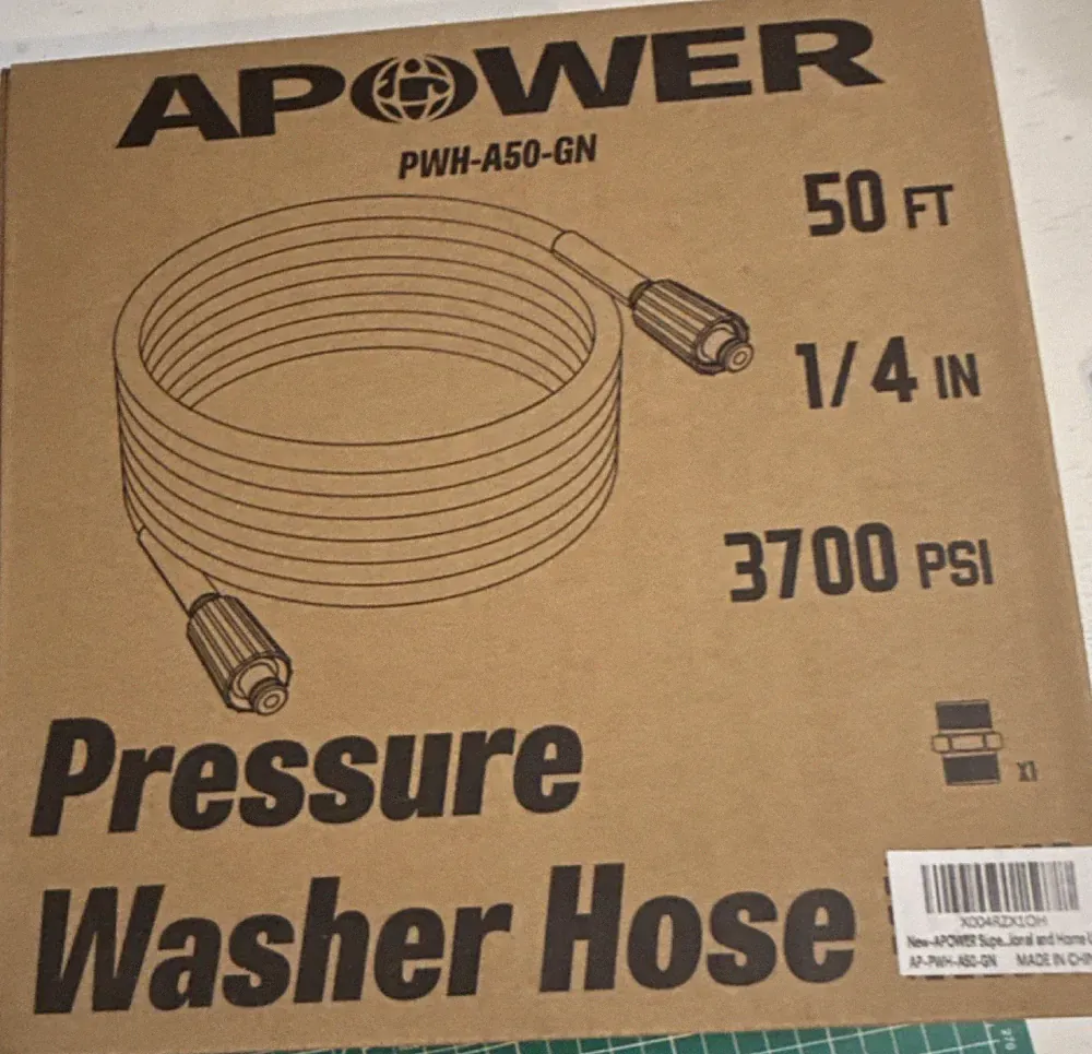 APOWER PWH-A50-GN Pressure Washer Hose 50 ft x 0.25 in 3700 PSI Heavy Duty