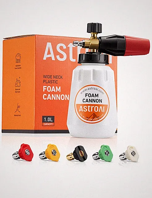 AstroAI Foam Cannon for Pressure Washer with 1 L Bottle,WITH 5-TIPS, White