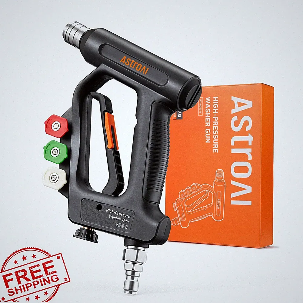 AstroAI Pressure Washer Gun Short Swivel 4 Nozzles 3/8" Quick Connector Black