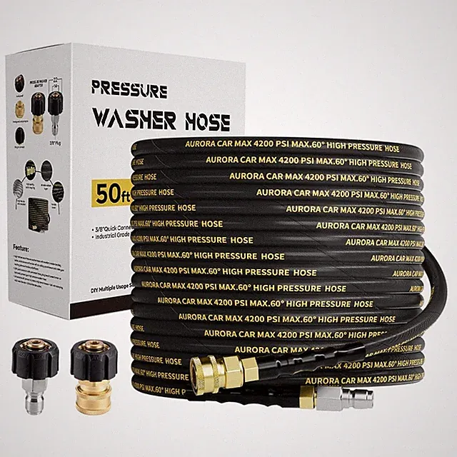AURORA CAR 50FT 3/8in Quick Connect Pressure Washer Hose 4200 PSI w M22 Adapters