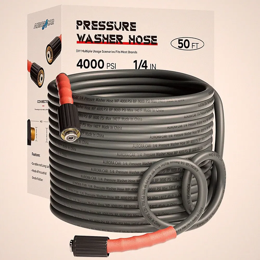 AURORA CAR Pressure Washer Hose 50FT 1/4", M22-14mm Fitting, Grey 50FT, Gray