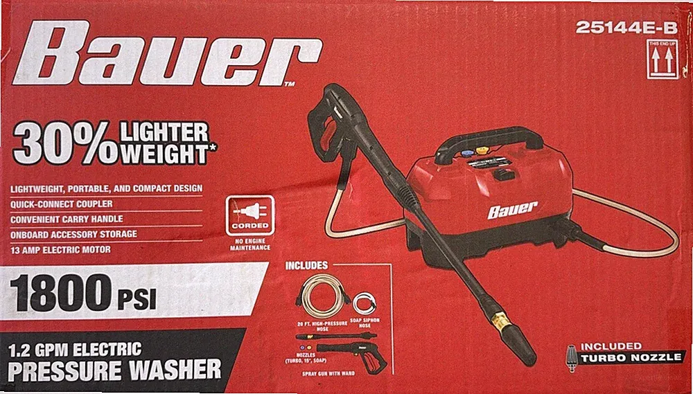 Bauer 1800 PSI 1.2 GPM Electric Pressure Washer 25144E-B w/ Gun Wand Hose