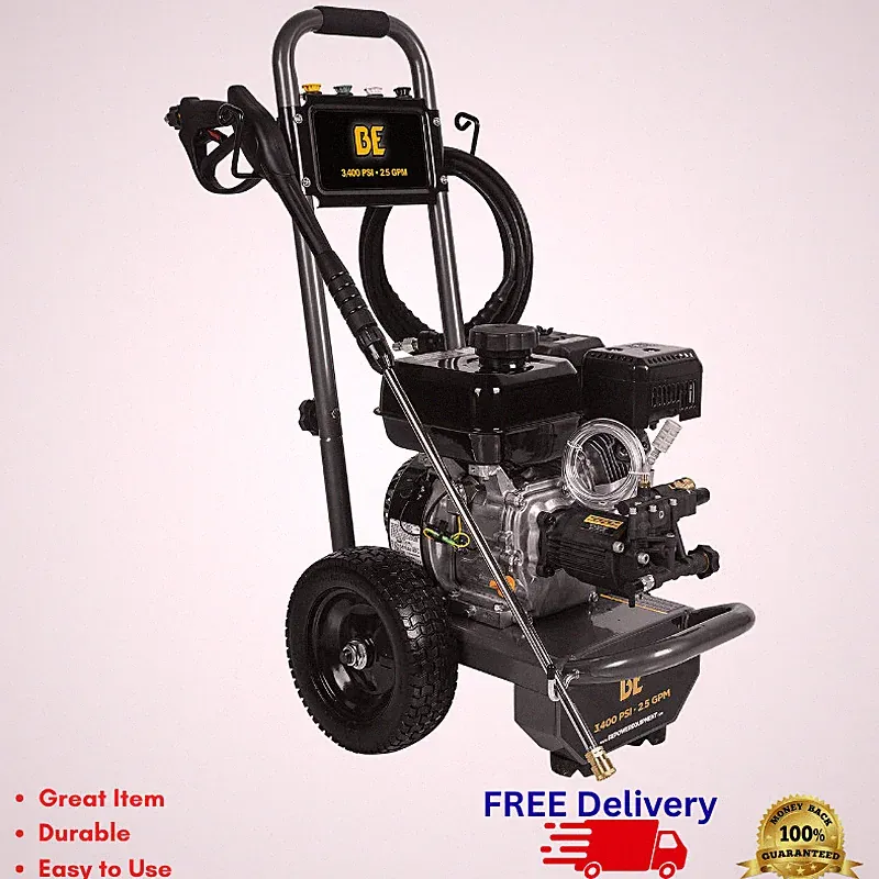 BE Power 3400 PSI 2.5 GPM Gas Pressure Washer 223cc OHV Engine Commercial Pump
