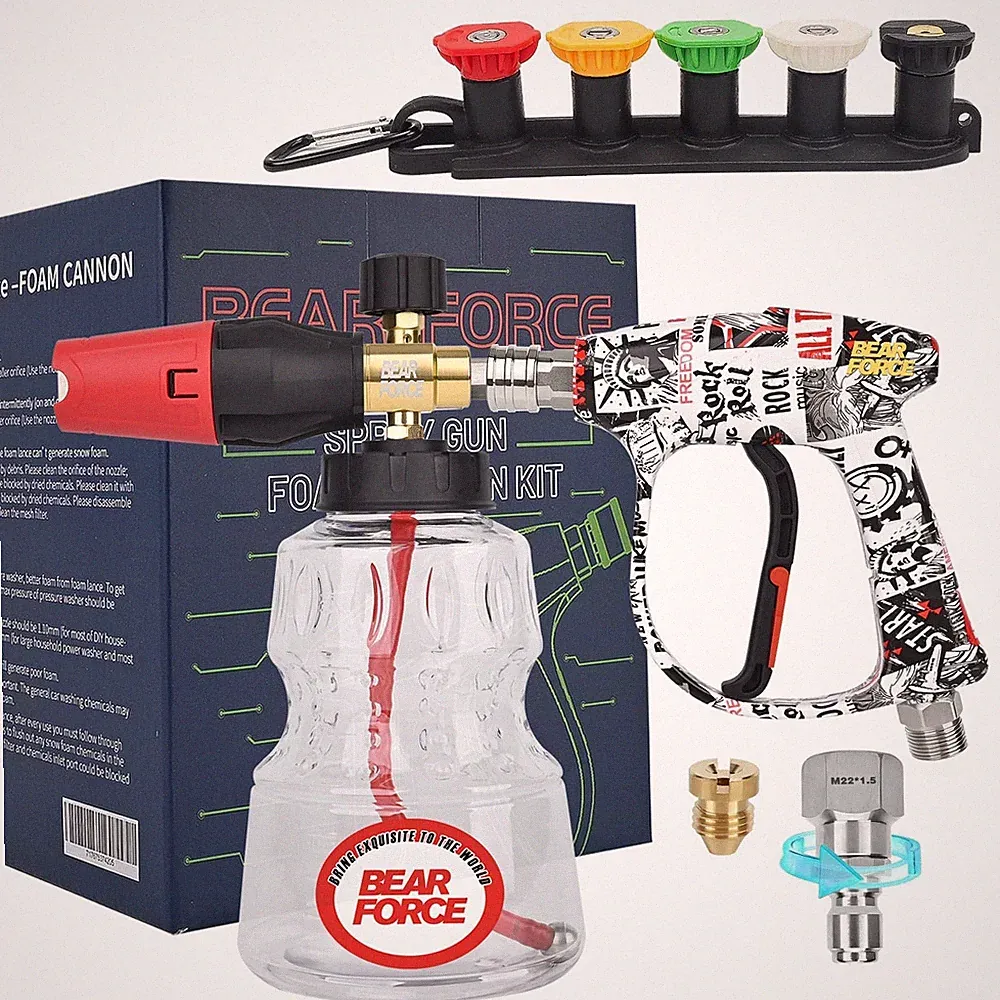 BEAR FORCE Pressure Washer Short Spray Gun M22-ID14mm Max 3000 PSI & Foam Can...