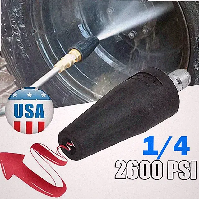 Black High Pressure Washer Jet Wash Dirt Blaster Rotating Turbo Nozzle Spray Tip