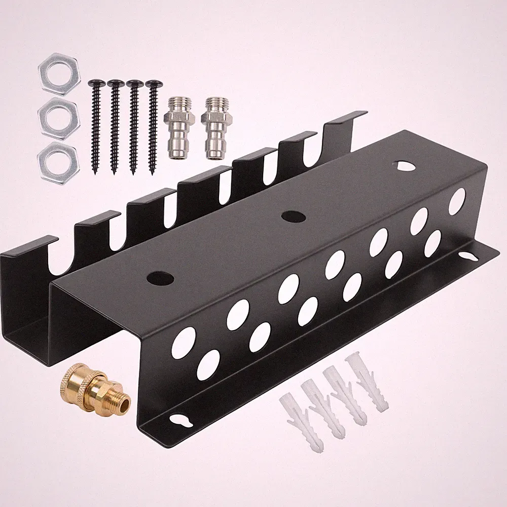 Black Pressure Washer Accessories Storage Rack 3pc 1/4" Quick Connect Wall Mount