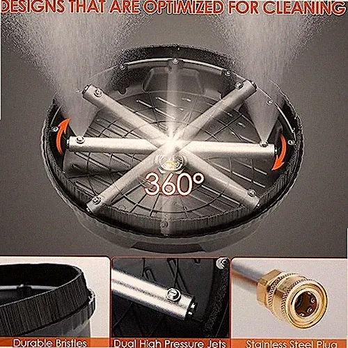 BLACK - TEQHOME 15'' PRESSURE WASHER SURFACE CLEANER, 4000PSI POWER SURFACE