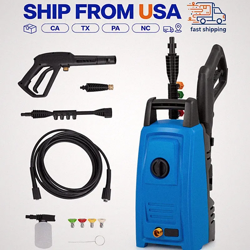Blue Electric Pressure Washer with 4 Nozzles Foam Cannon Power Car Patio Cleaner