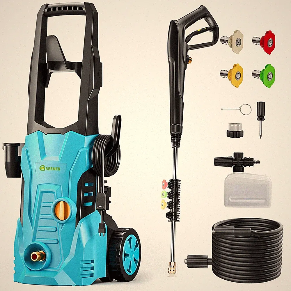 Blue - GREENER Electric Pressure Washer 4800 PSI, 4 Quick Nozzles, 3.0GPM