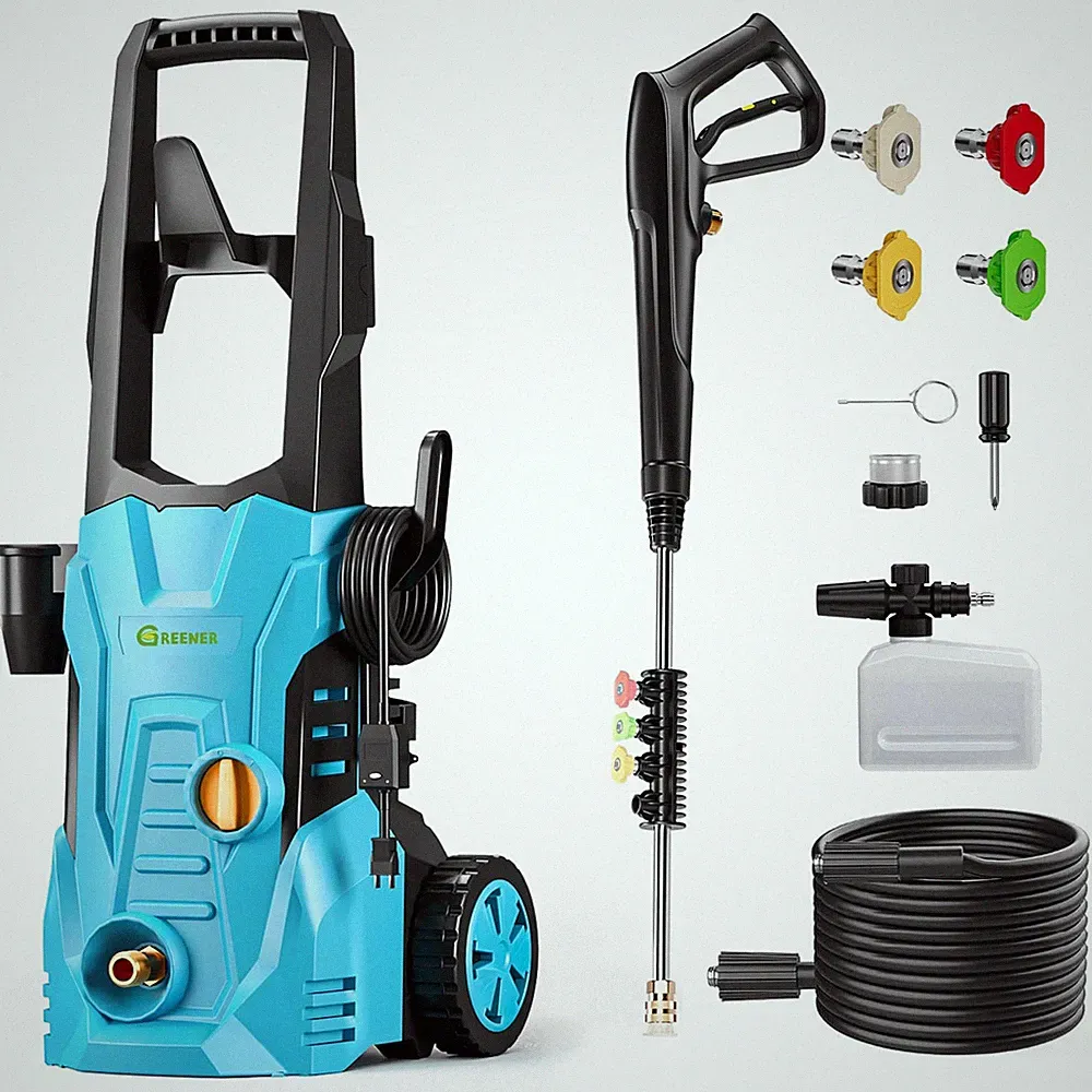 Blue - GREENER Electric Pressure Washer 4800 PSI, 4 Quick Nozzles, 3.0GPM