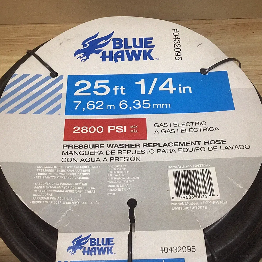Blue Hawk 25 ft~1/4 in Pressure Washer Replacement Hose 2800 psi #0432095