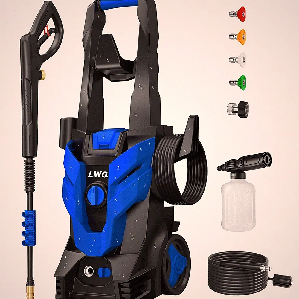 BLUE - LWQ PRESSURE WASHER POWER WASHER 4 QUICK CONNECT NOZZLES 1 FOAM CANNON