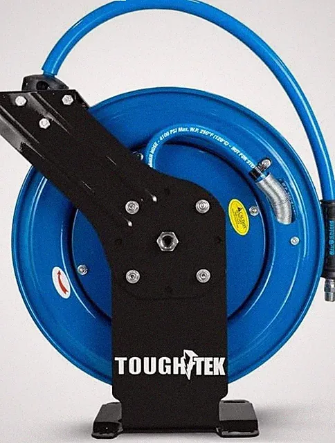 BluShield Tough Tek™ 3/8" x 100′ Aramid-Braided Rubber Pressure Washer Hose Reel