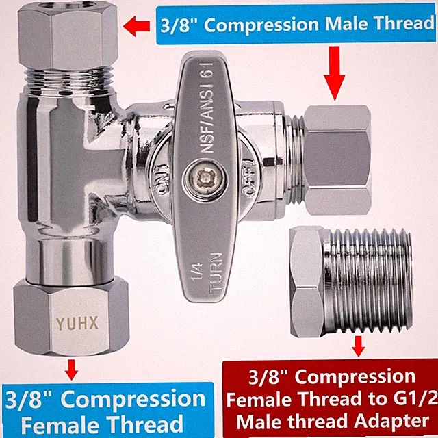 Brass Angle Stop Tee Valve for TOTO Washlet - 3/8 Inch