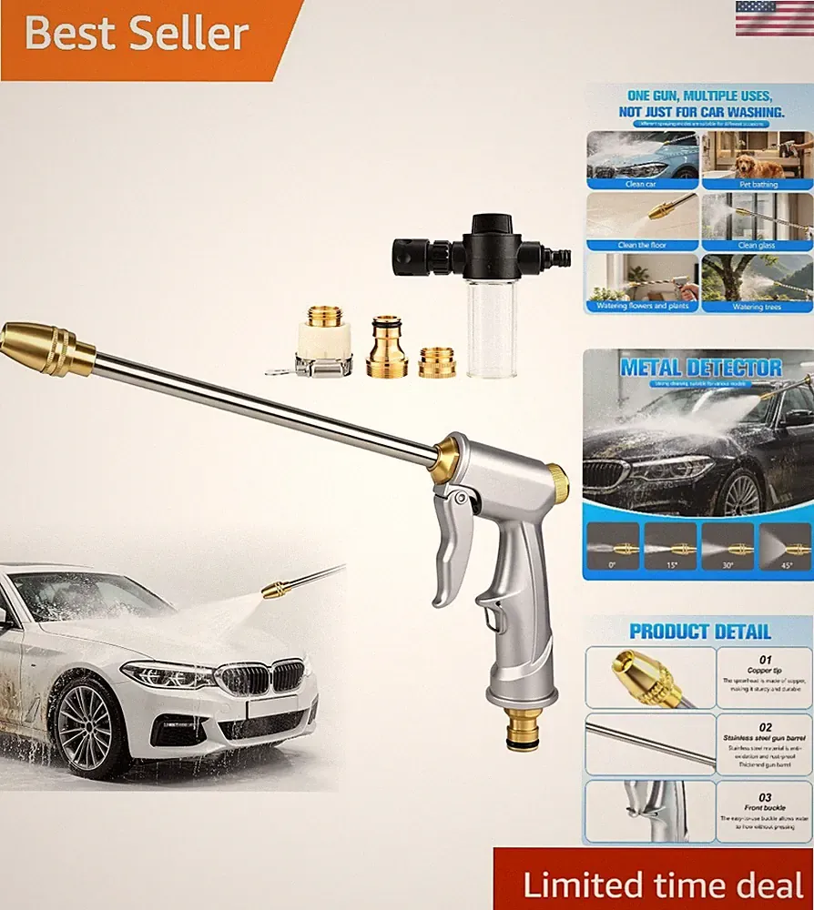 Brass High Pressure Power Washer,Heavy Duty Garden Hose Nozzle,Turn Any Hose...